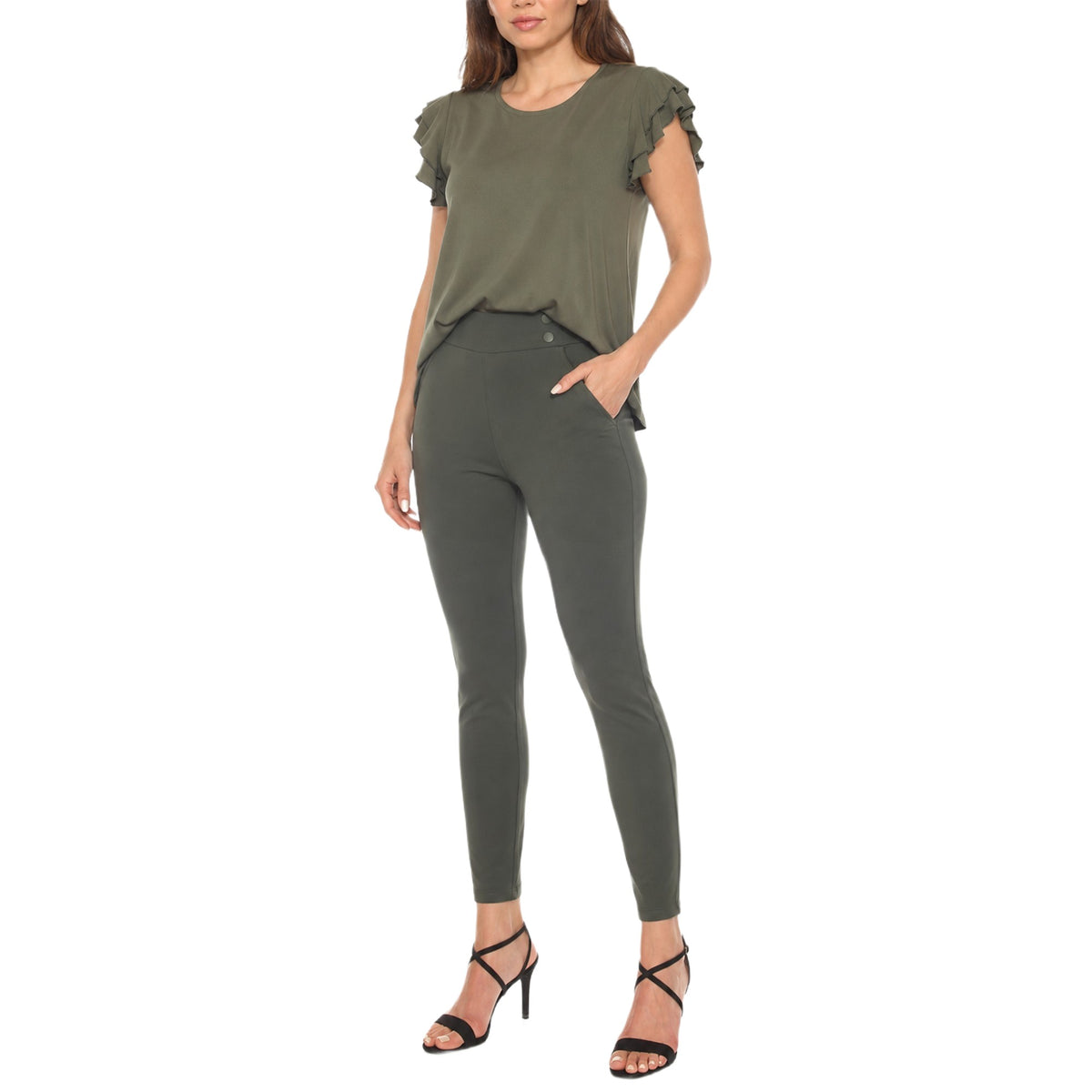 White Mark Women's Flutter Sleeve Top and Scuba Pants Set
