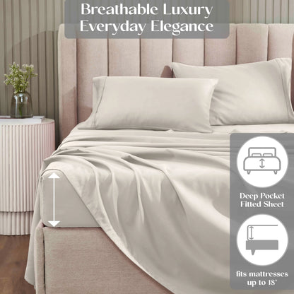 Superior 1200 Thread Count Cotton Blend Deep Pocket Solid 4-Piece Sheet Set
