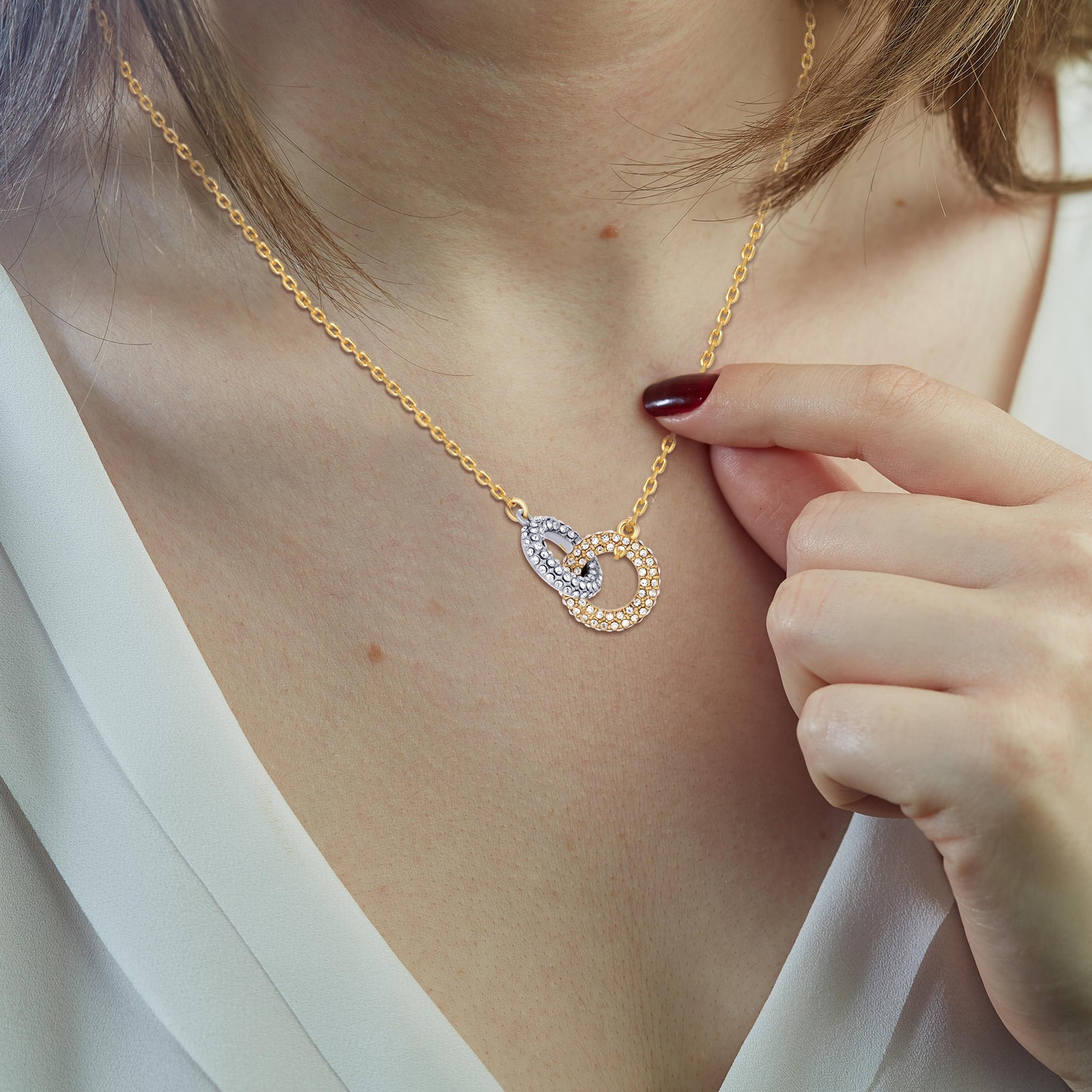 TRYNDI 18K Gold Plated "Infinite Bond" Swarovski Crystal Accented Necklace