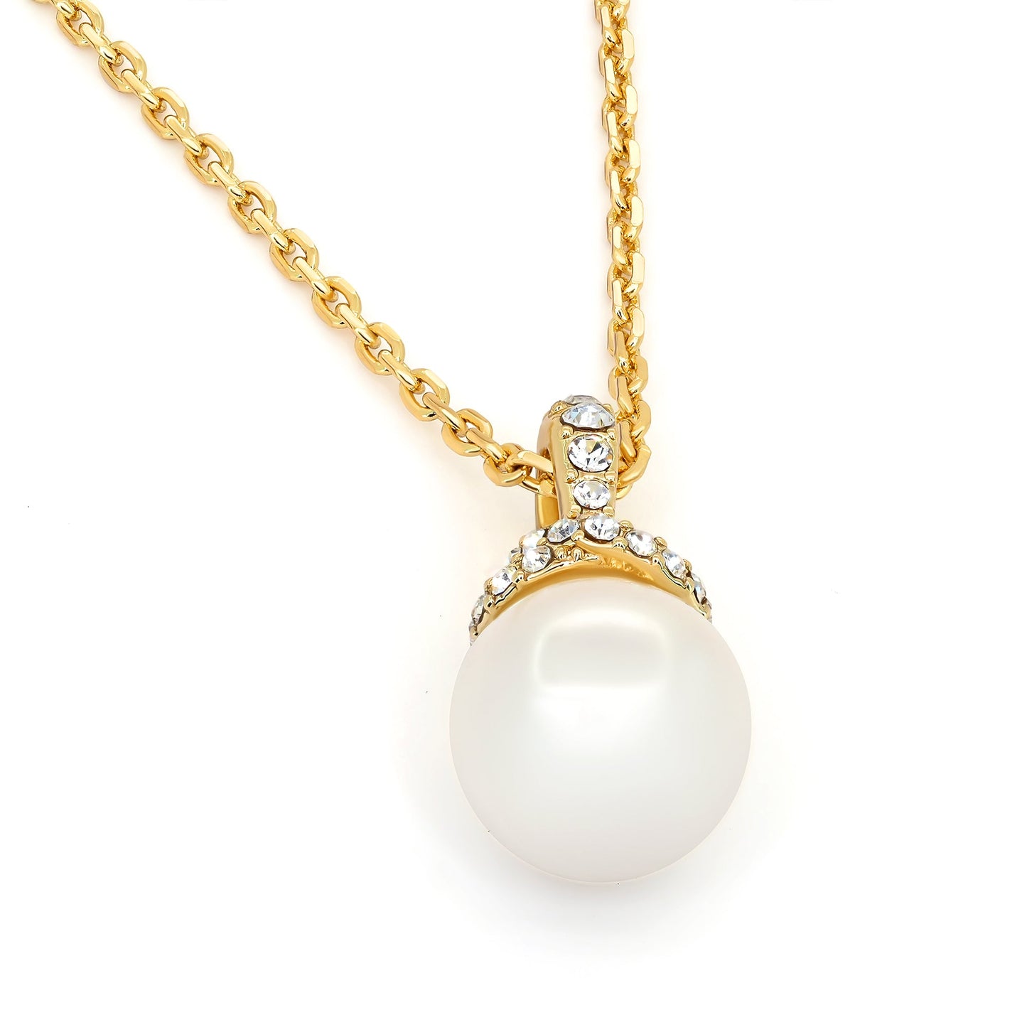 TRYNDI 18K Gold Plated "Radiant" 10mm Pearl Swarovski Crystal Necklace