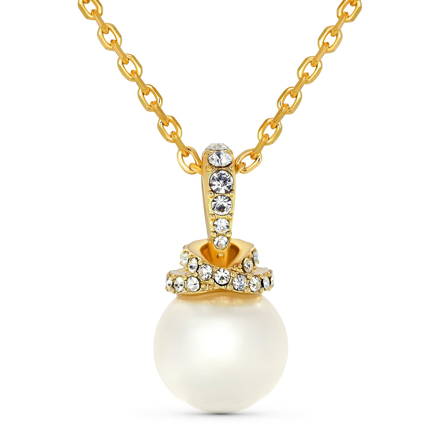 TRYNDI 18K Gold Plated "Radiant" 10mm Pearl Swarovski Crystal Necklace