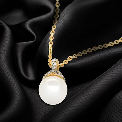 TRYNDI 18K Gold Plated "Radiant" 10mm Pearl Swarovski Crystal Necklace