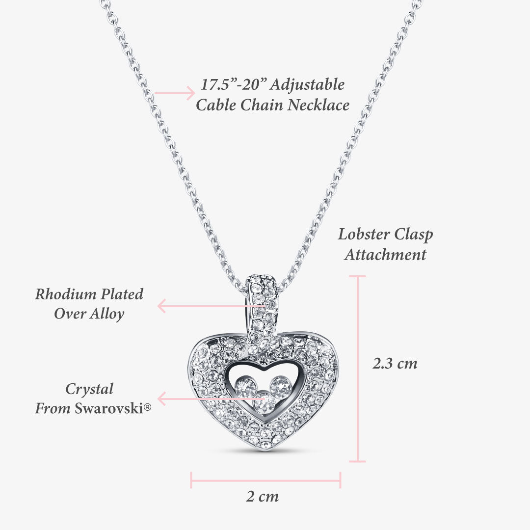 TRYNDI Rhodium Plated "To My Wife" Floating Heart Swarovski Crystal Necklace