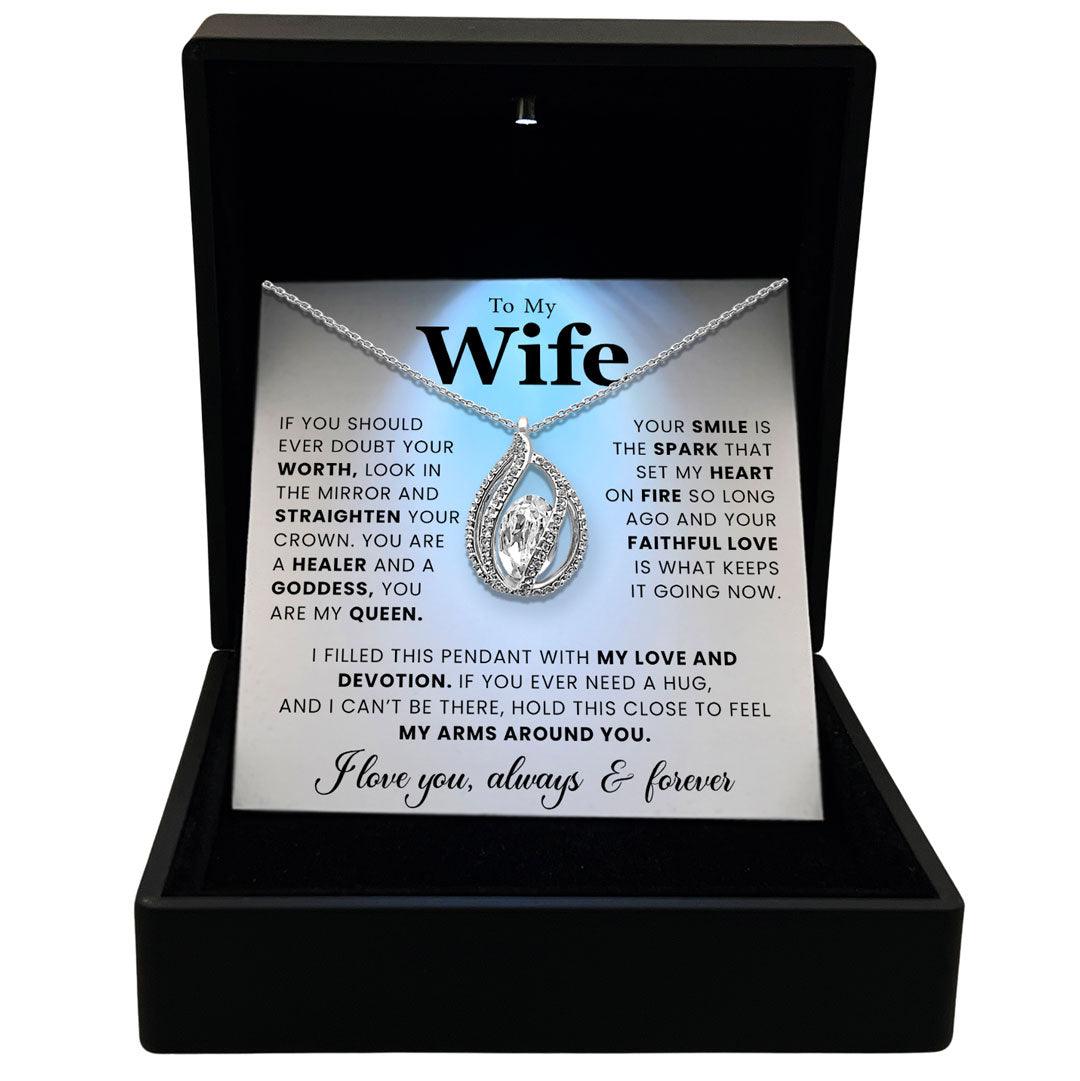 TRYNDI Rhodium Plated "To My Wife" Swarovski Crystal Orbital Birdcage Necklace