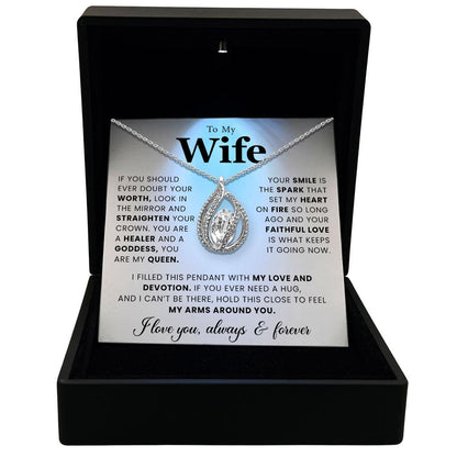 TRYNDI Rhodium Plated "To My Wife" Swarovski Crystal Orbital Birdcage Necklace