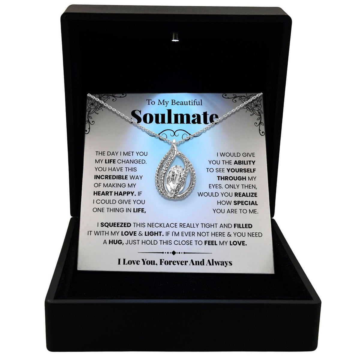 TRYNDI Rhodium Plated "To My Beautiful Soulmate" Swarovski Crystal Birdcage Necklace