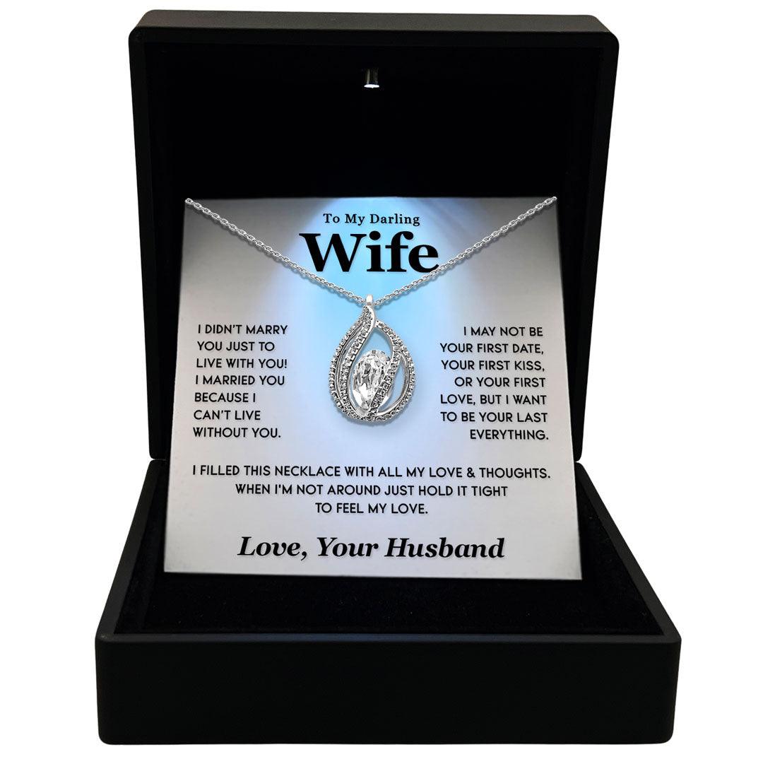 TRYNDI Rhodium Plated "To My Darling Wife" Swarovski Crystal Birdcage Necklace