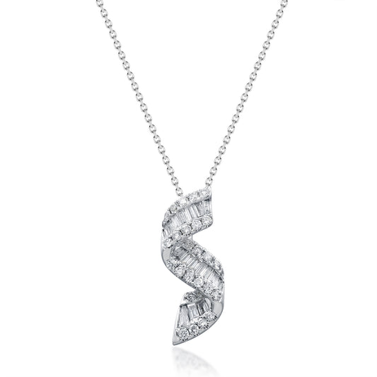 Beverly Hills Elegance 14K Gold 0.58ctw Diamond Swirl Pendant with Chain