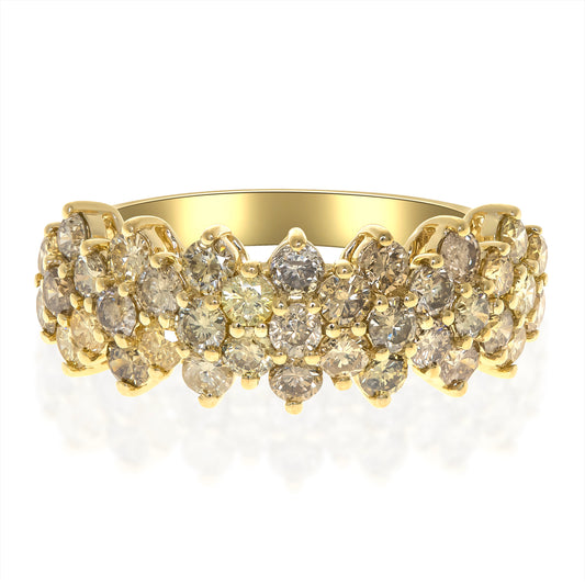 Beverly Hills Elegance 14K Gold 1.79ctw Multi-Color Diamond Multi-Row Ring