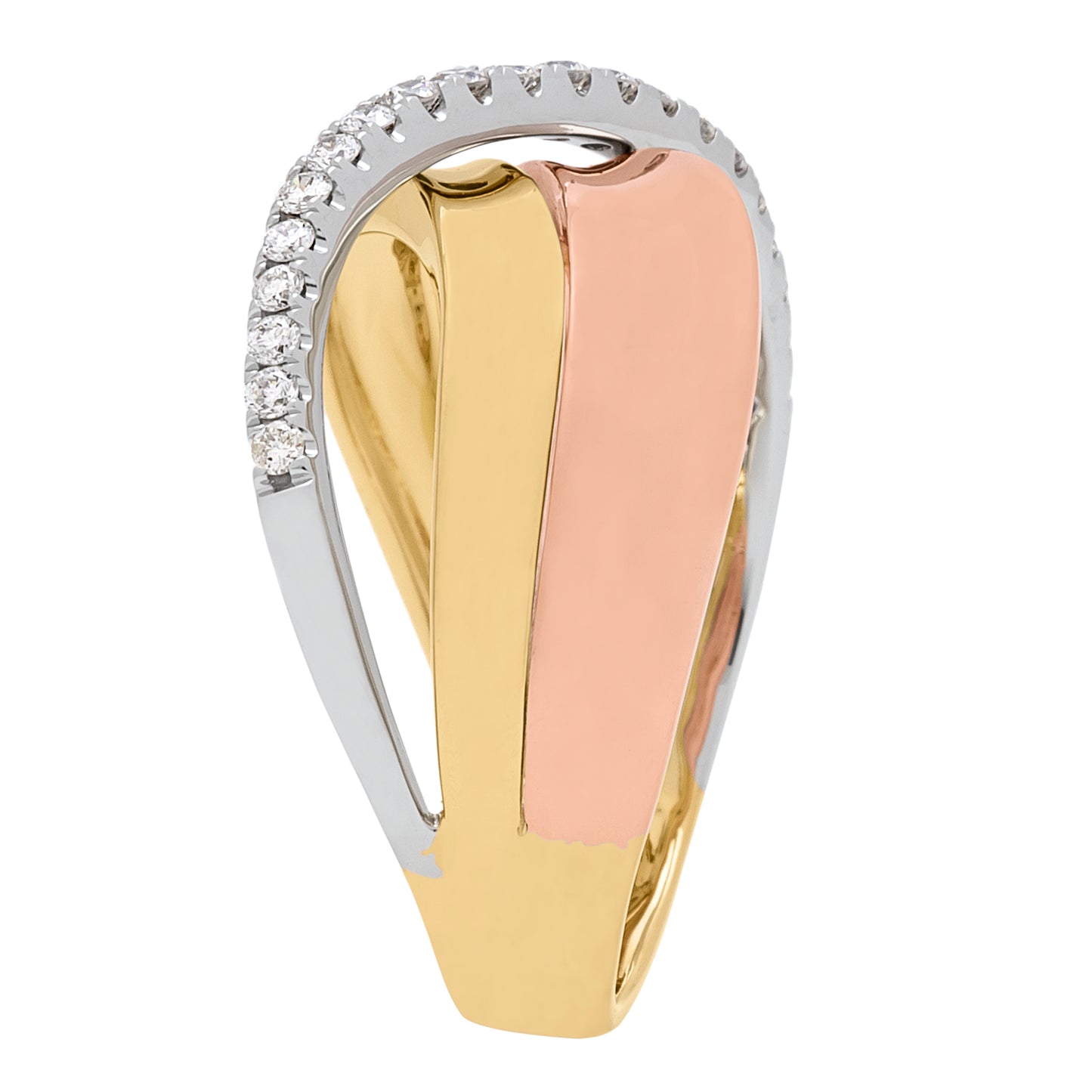 Beverly Hills Elegance 14K Gold 0.21ctw Diamond Tri-Color Crossover Ring