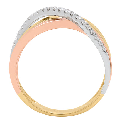 Beverly Hills Elegance 14K Gold 0.21ctw Diamond Tri-Color Crossover Ring