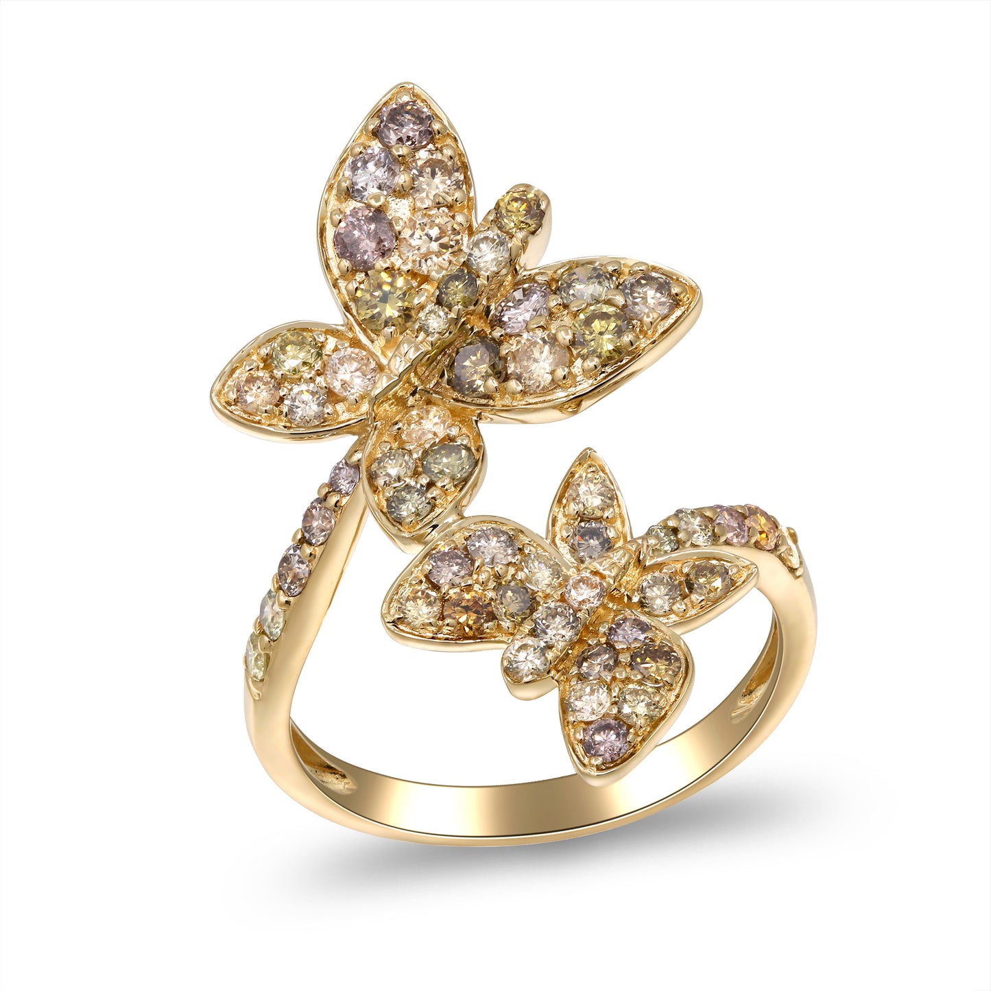 Beverly Hills Elegance 14K Gold 1.35ctw Multi-Color Diamond Butterfly Wrap Ring