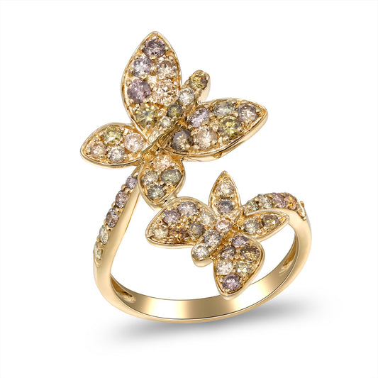 Beverly Hills Elegance 14K Gold 1.35ctw Multi-Color Diamond Butterfly Wrap Ring