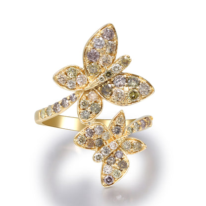 Beverly Hills Elegance 14K Gold 1.35ctw Multi-Color Diamond Butterfly Wrap Ring