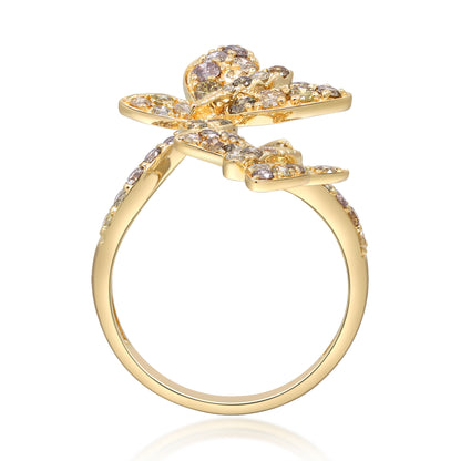 Beverly Hills Elegance 14K Gold 1.35ctw Multi-Color Diamond Butterfly Wrap Ring