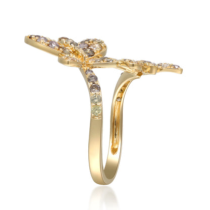 Beverly Hills Elegance 14K Gold 1.35ctw Multi-Color Diamond Butterfly Wrap Ring