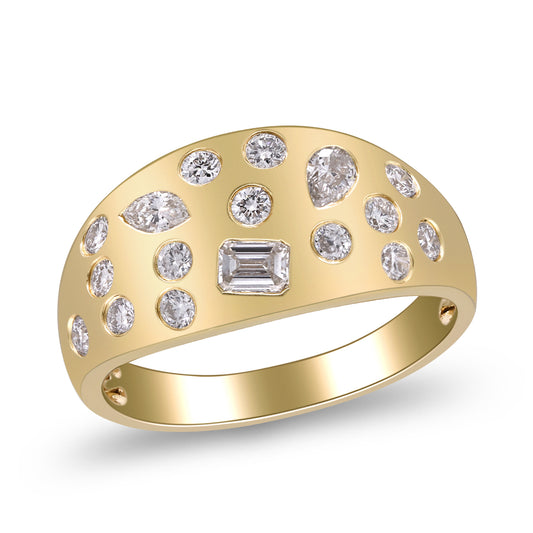 Beverly Hills Elegance 14K Gold 0.91ctw Multi-Shape Diamond Burnished Tapered Ring