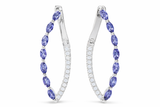 Platinum Plated 1.63ctw Tanzanite Marquise Shape Forward-Facing Hoop Earrings