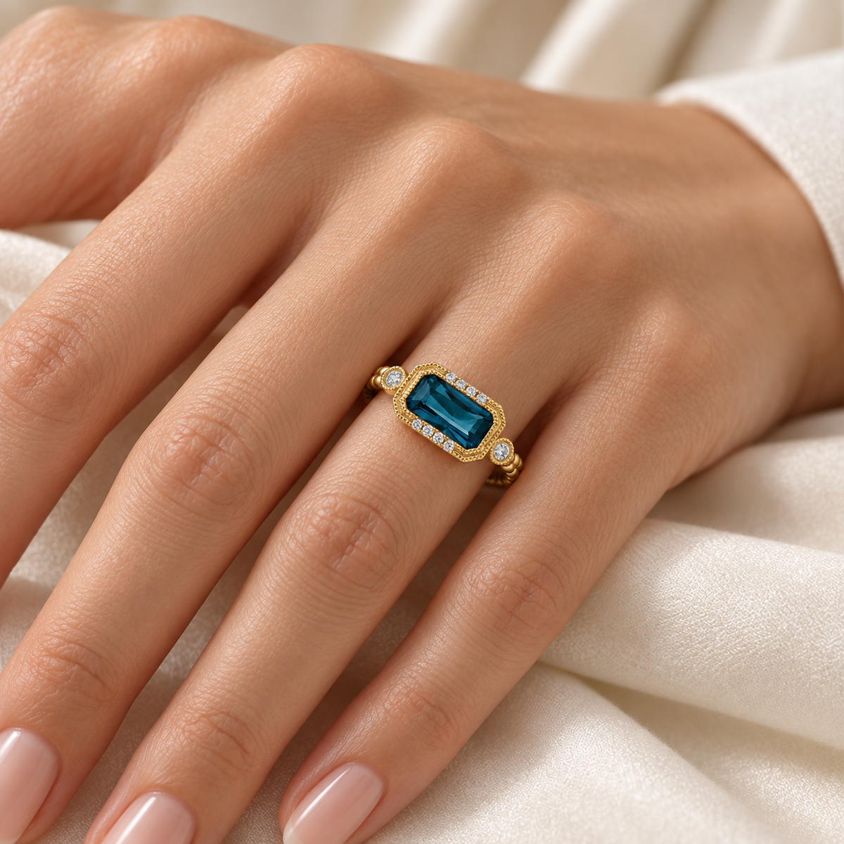 Luxury by Leonardo 14K Gold Emerald-Cut Gemstone & Diamond Milgrain Ring