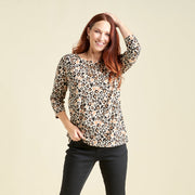 Christopher & Banks Abstract Animal Print Boatneck 3/4 Sleeve Tee