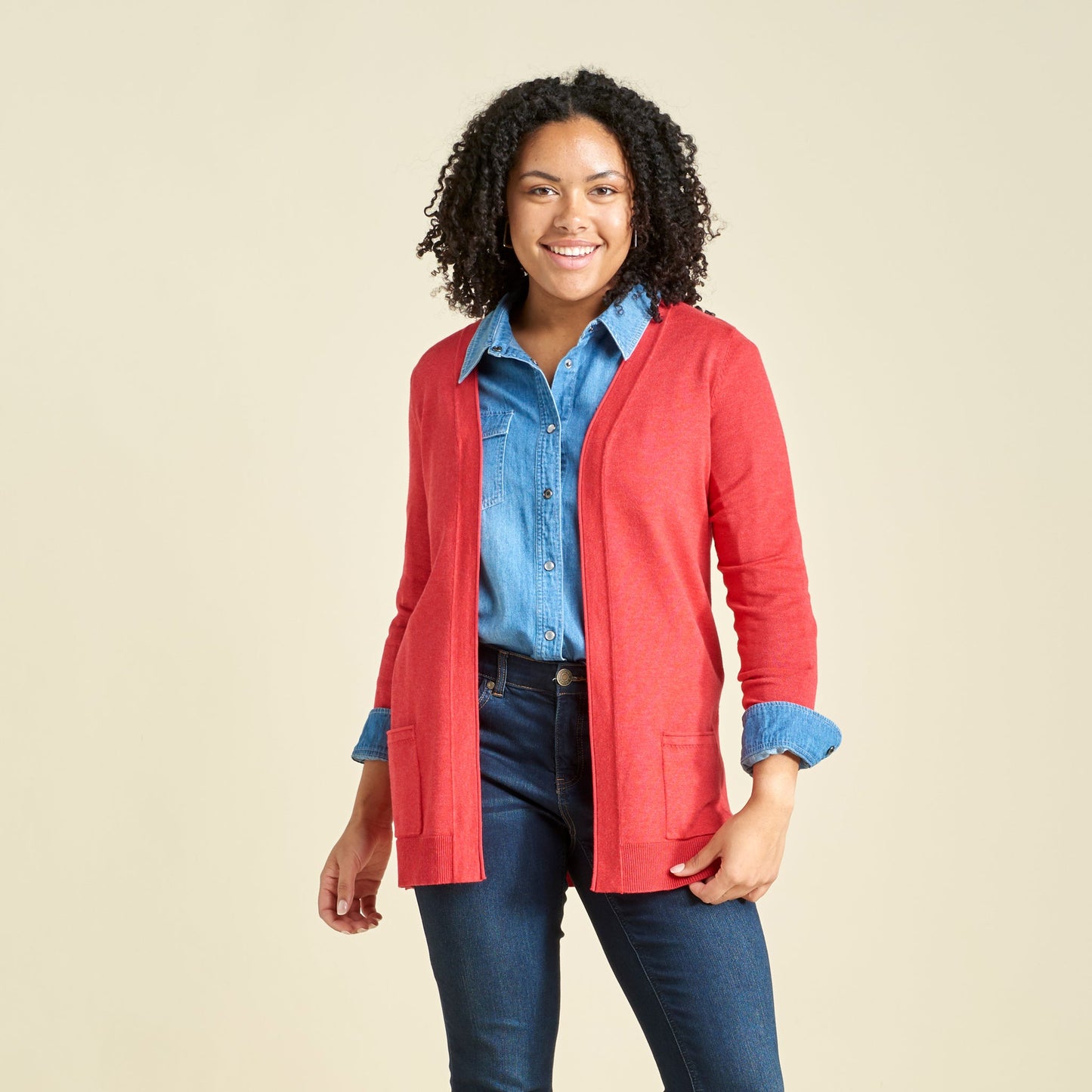 Christopher & Banks Women's Pointelle Trim Open Front Cardigan