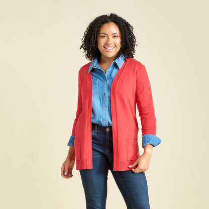 Christopher & Banks Women's Pointelle Trim Open Front Cardigan