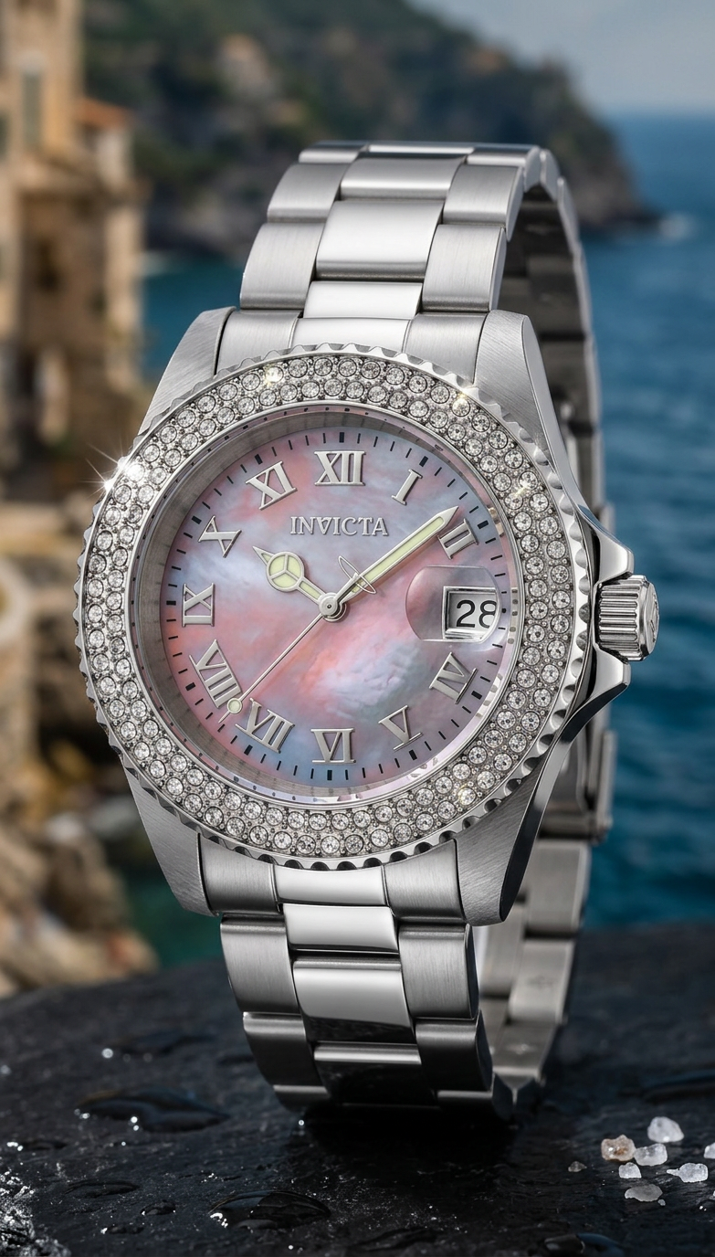 Invicta Women's 40mm Angel Quartz Crystal Accented MOP Dial Bracelet Watch