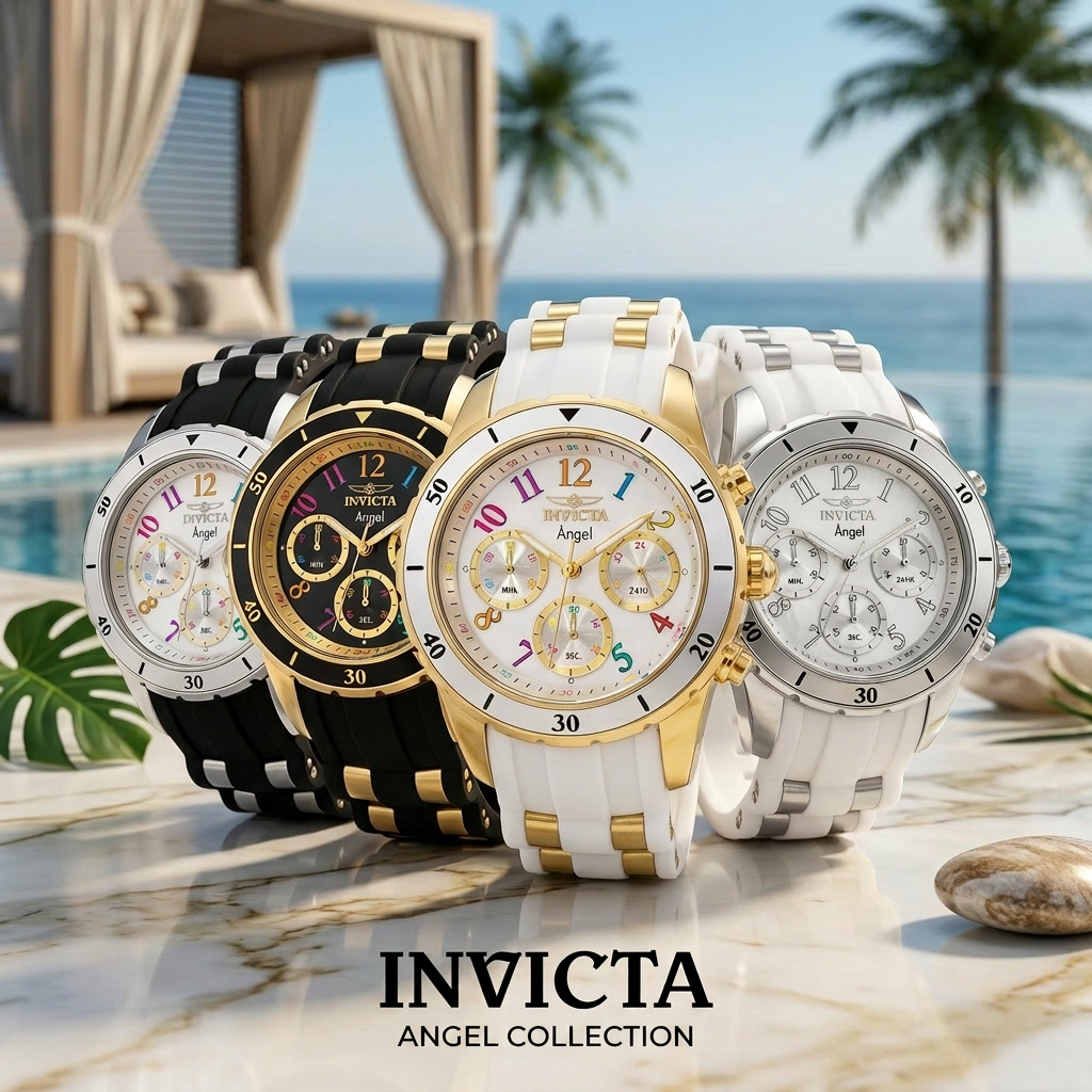 Invicta Women's 40mm Angel Quartz Chronograph MOP Dial Silicone Strap Watch