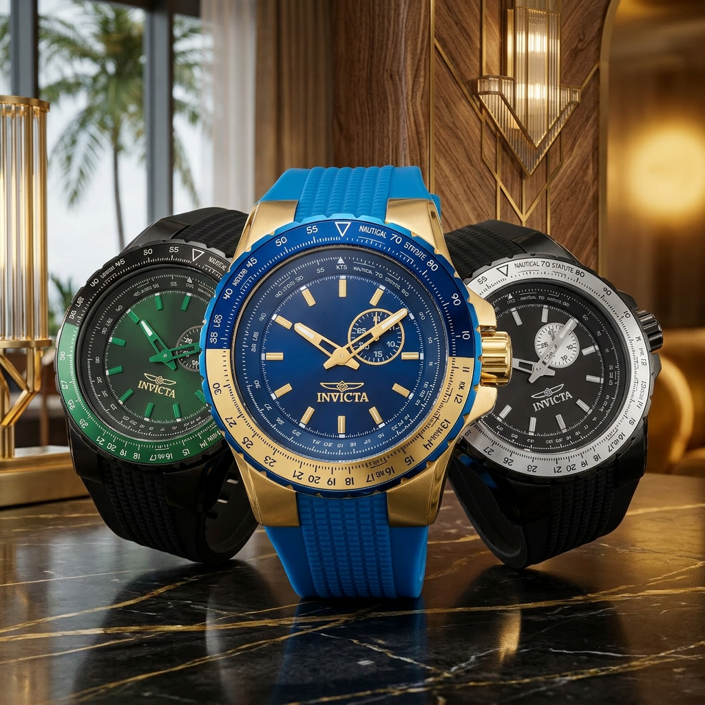 Invicta Men's 50mm Aviator Quartz Date Subdial Textured Silicone Strap Watch