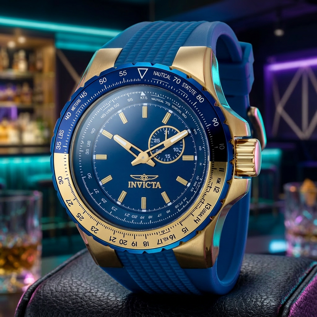Invicta Men's 50mm Aviator Quartz Date Subdial Textured Silicone Strap Watch