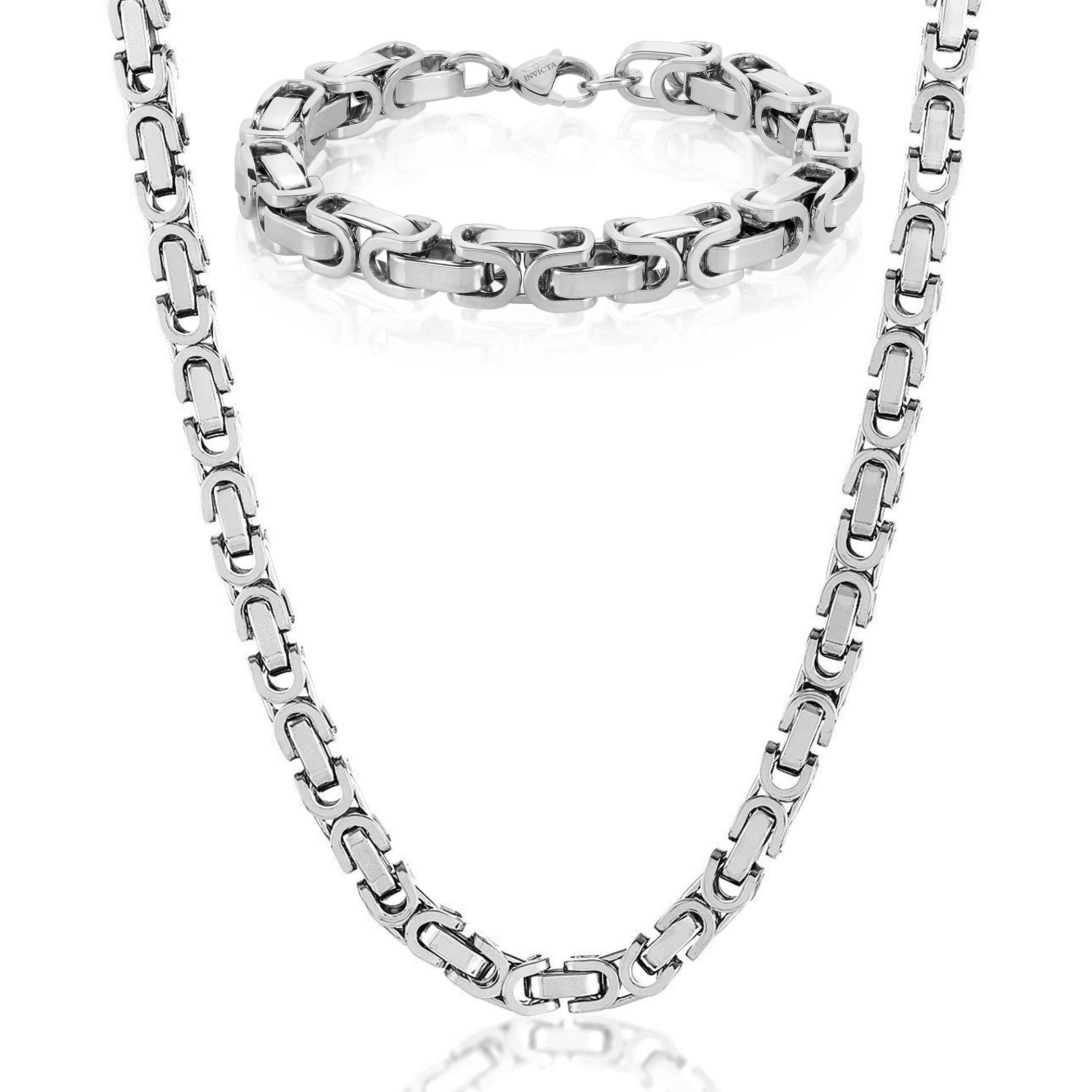 Invicta Men's Stainless Steel 8mm Byzantine Chain Necklace