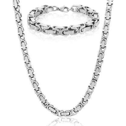 Invicta Men's Stainless Steel 8mm Byzantine Chain Necklace & Bracelet Set