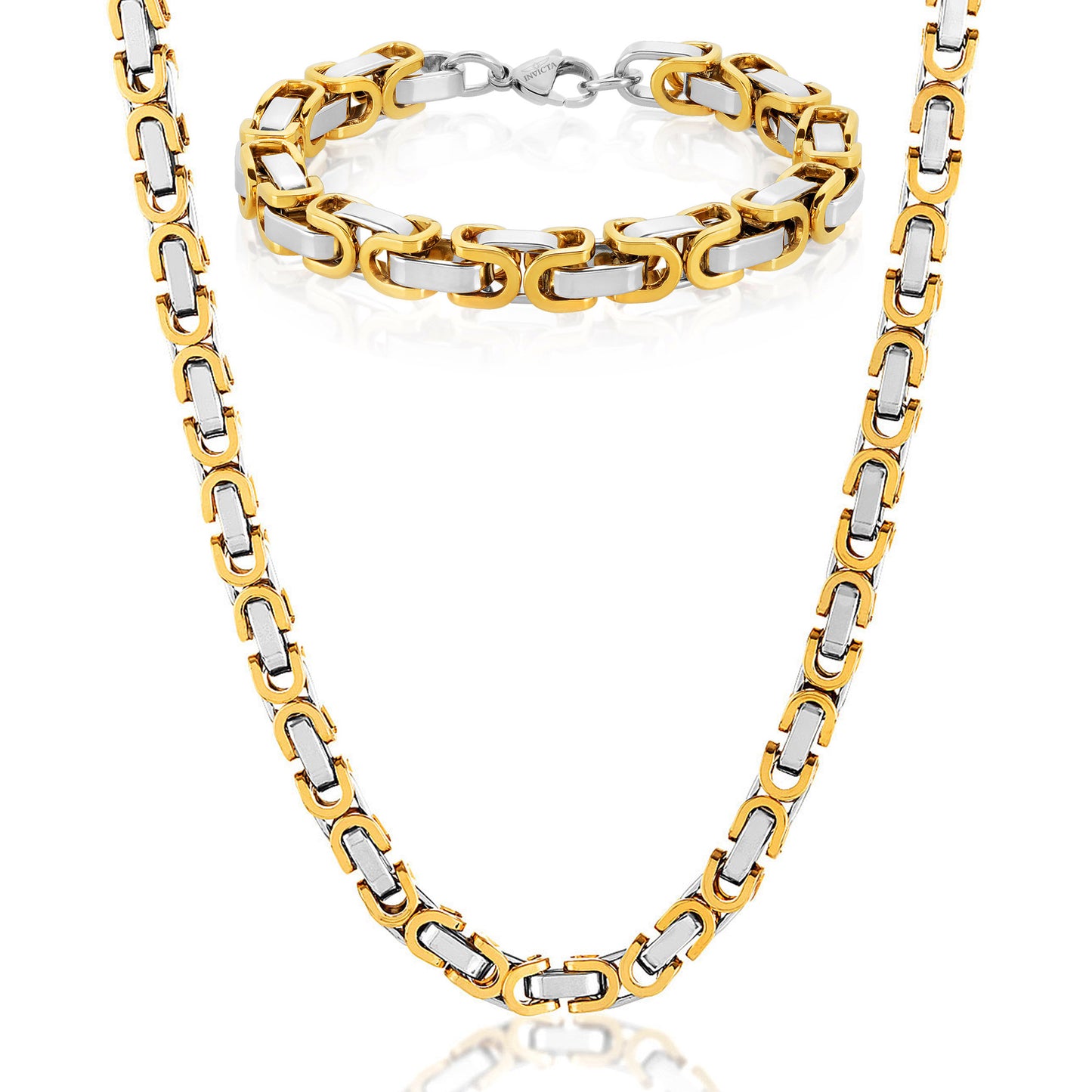 Invicta Men's Stainless Steel 8mm Byzantine Chain Necklace & Bracelet Set