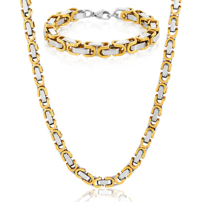 Invicta Men's Stainless Steel 8mm Byzantine Chain Necklace & Bracelet Set