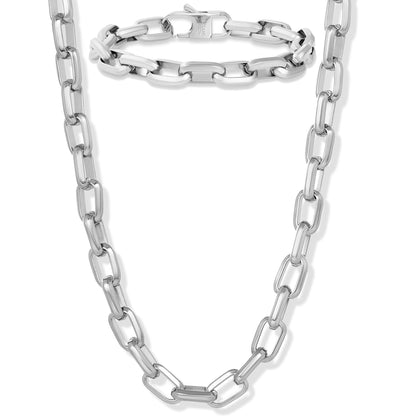 Invicta Men's Stainless Steel 10mm Polished Oval Link Necklace & Bracelet Set