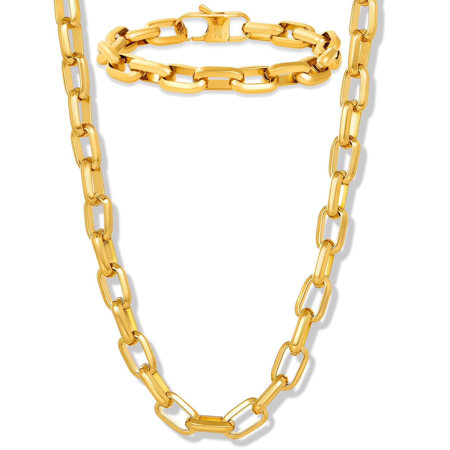 Invicta Men's Stainless Steel 10mm Polished Oval Link Necklace & Bracelet Set