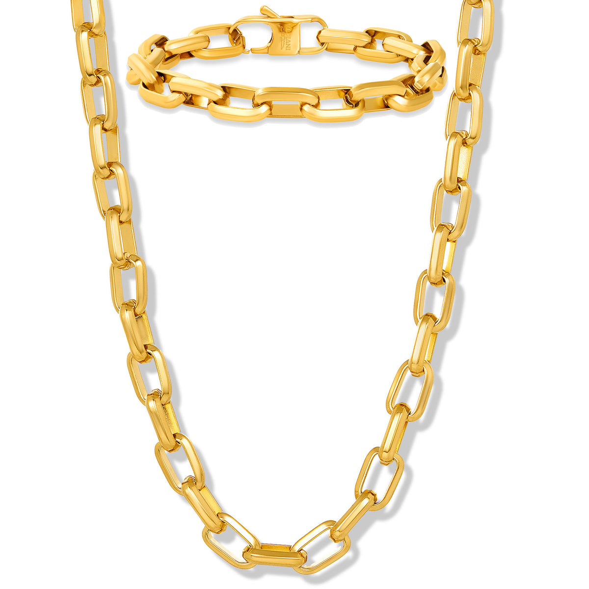 Invicta Men's Stainless Steel 10mm Polished Oval Link Necklace & Bracelet Set