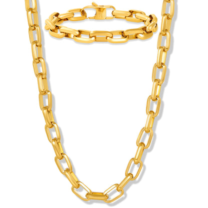 Invicta Men's Stainless Steel 10mm Polished Oval Link Necklace & Bracelet Set