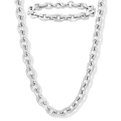 Invicta Men's Stainless Steel 10.5mm Knife Edge Oval Link Necklace & Bracelet Set