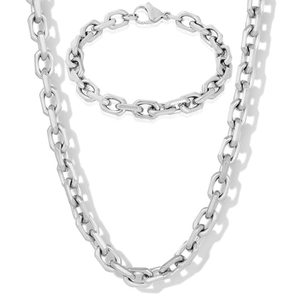 Invicta Men's Stainless Steel Matte Finish Rectangular Link Necklace & Bracelet Set