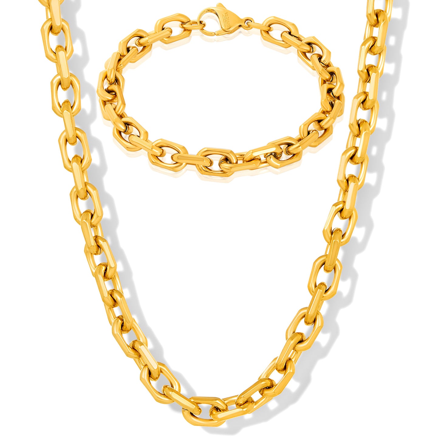 Invicta Men's Stainless Steel Matte Finish Rectangular Link Necklace & Bracelet Set