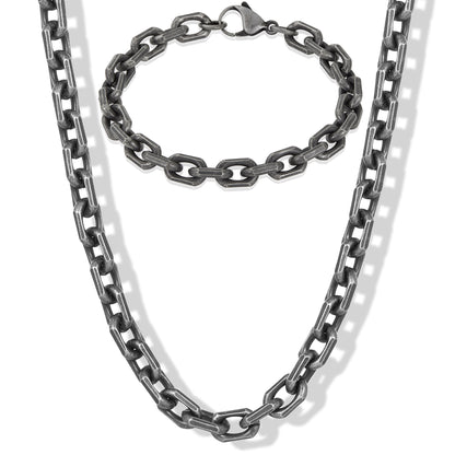 Invicta Men's Stainless Steel Matte Finish Rectangular Link Necklace & Bracelet Set