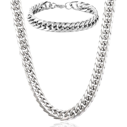 Invicta Men's Stainless Steel Polished 10mm Curb Link Chain Necklace & Bracelet Set