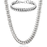 Invicta Men's Stainless Steel Polished 10mm Curb Link Chain Necklace & Bracelet Set