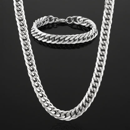 Invicta Men's Stainless Steel Polished 10mm Curb Link Chain Necklace & Bracelet Set