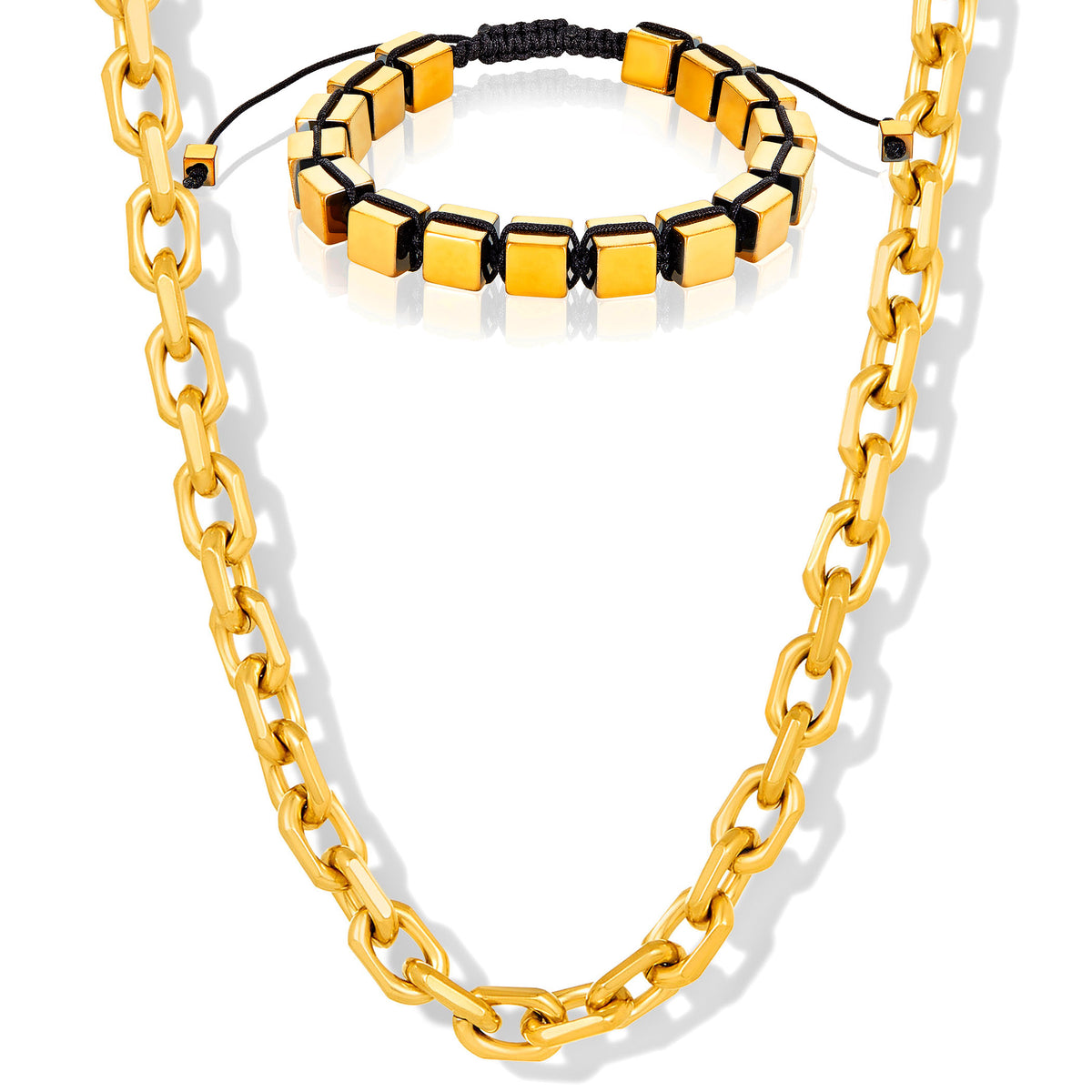Invicta Men's Stainless Steel Chain Necklace & Hematite Bracelet Set