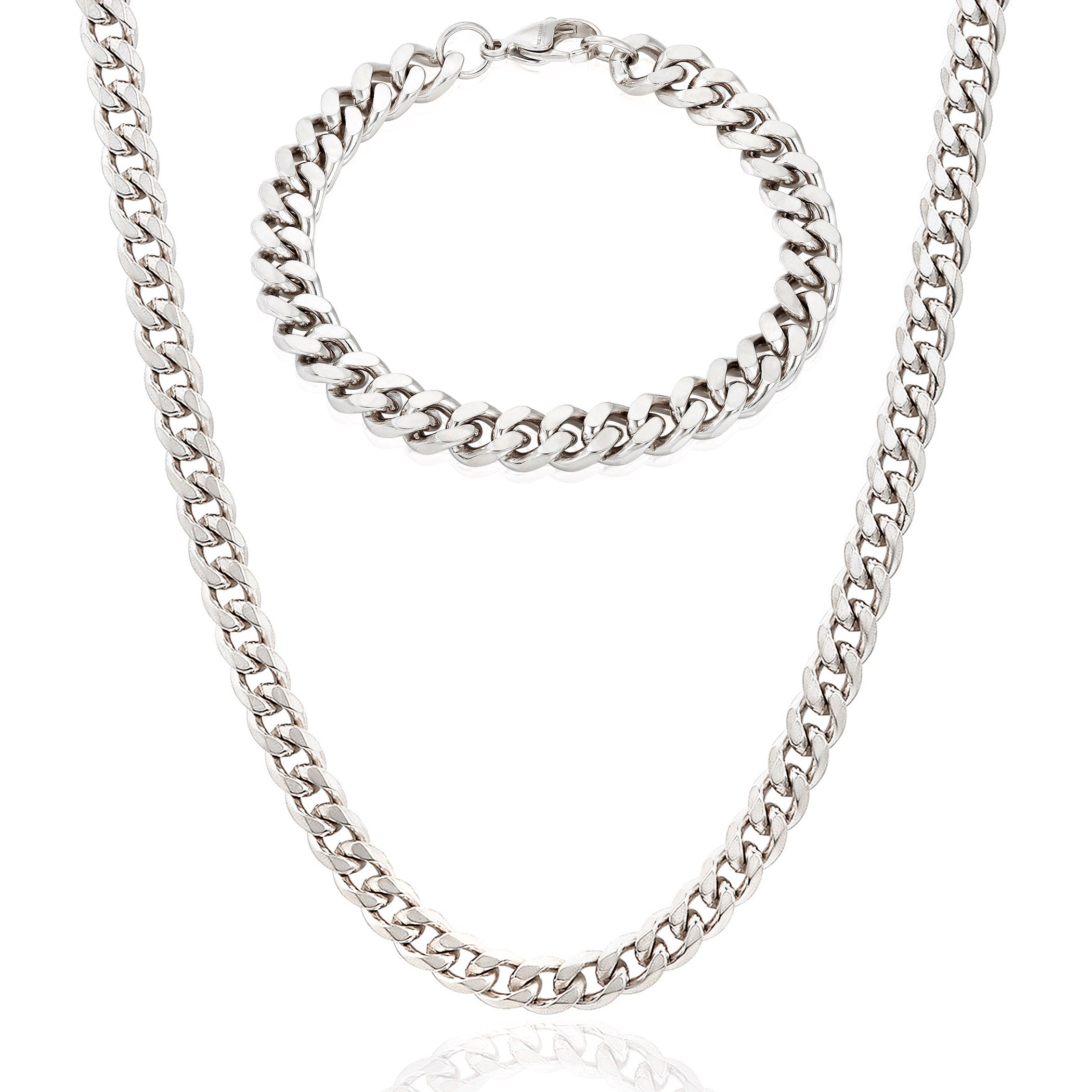 Invicta Men's Stainless Steel 6mm Curb Link Chain Necklace & Bracelet ...
