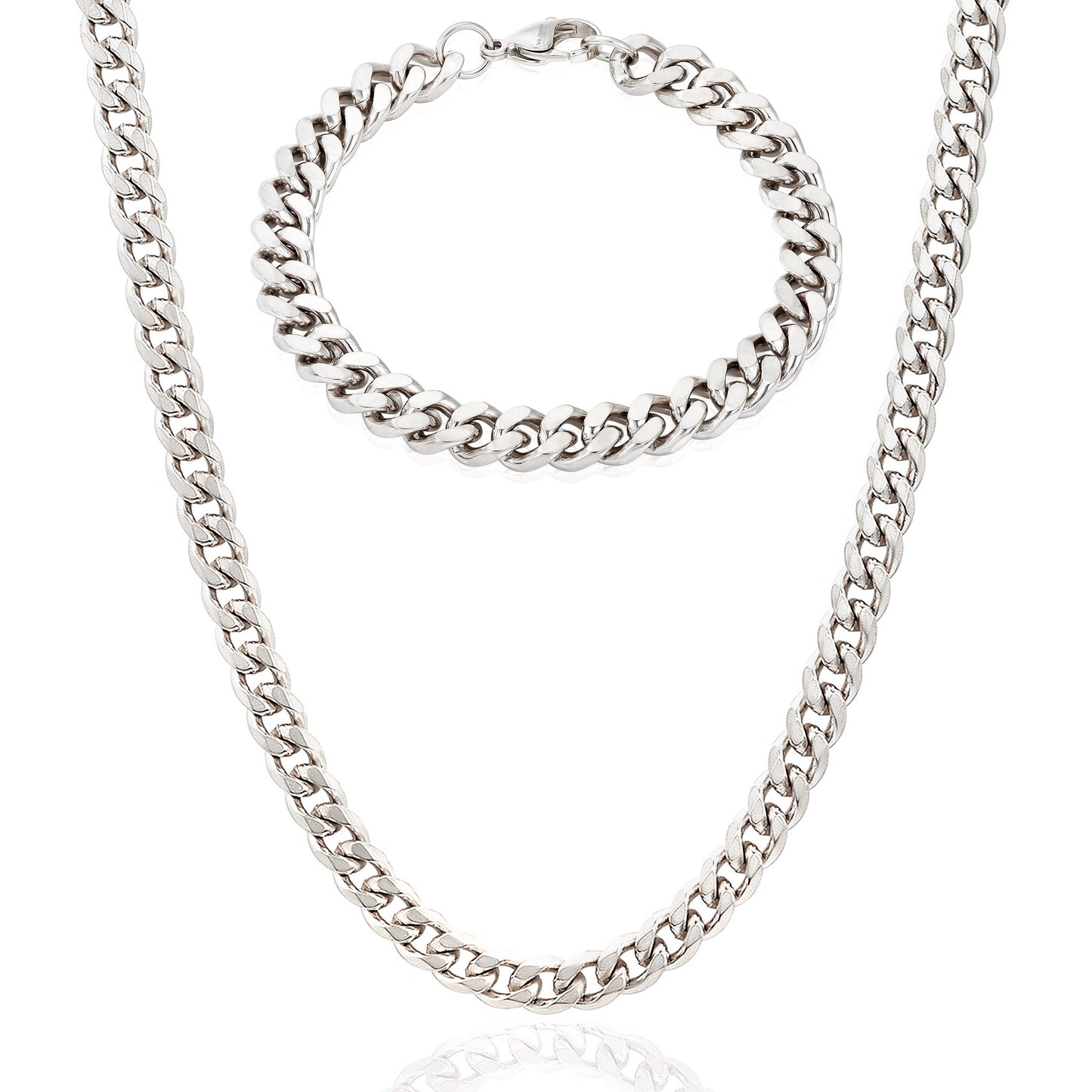 Invicta Men's Stainless Steel 6mm Curb Link Chain Necklace & Bracelet Set