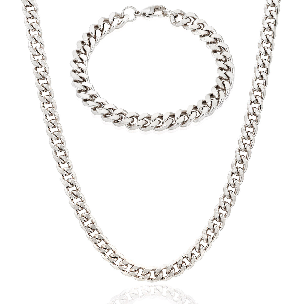 Invicta Men's Stainless Steel 6mm Curb Link Chain Necklace & Bracelet Set