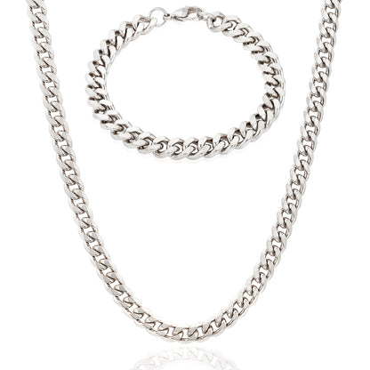 Invicta Men's Stainless Steel 6mm Curb Link Chain Necklace & Bracelet Set